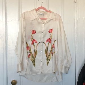 Zara Oversized Floral Print Shirt - White (XXL)